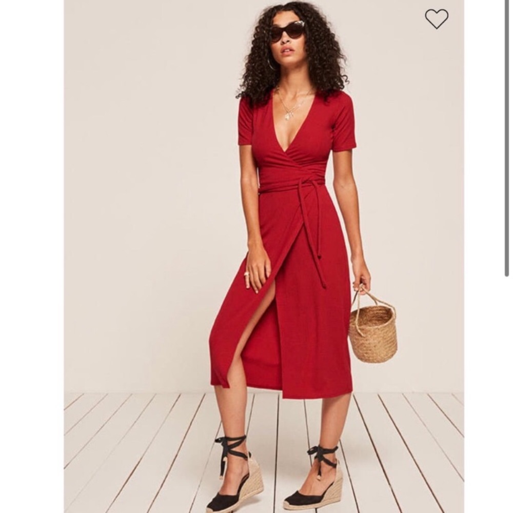 Reformation Britton midi wrap dress red XS NWT
